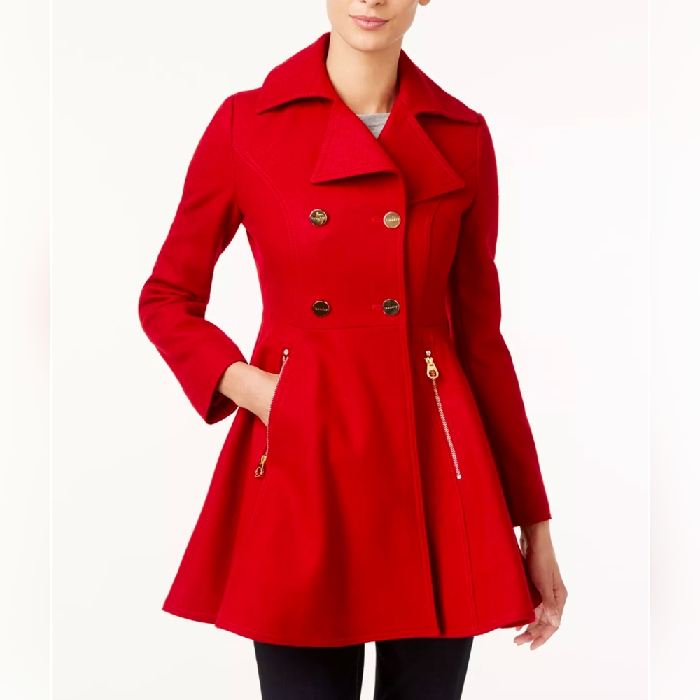 Laundry by Shelli Segal- Double Breasted Fit & Flare Wool Blend Coat